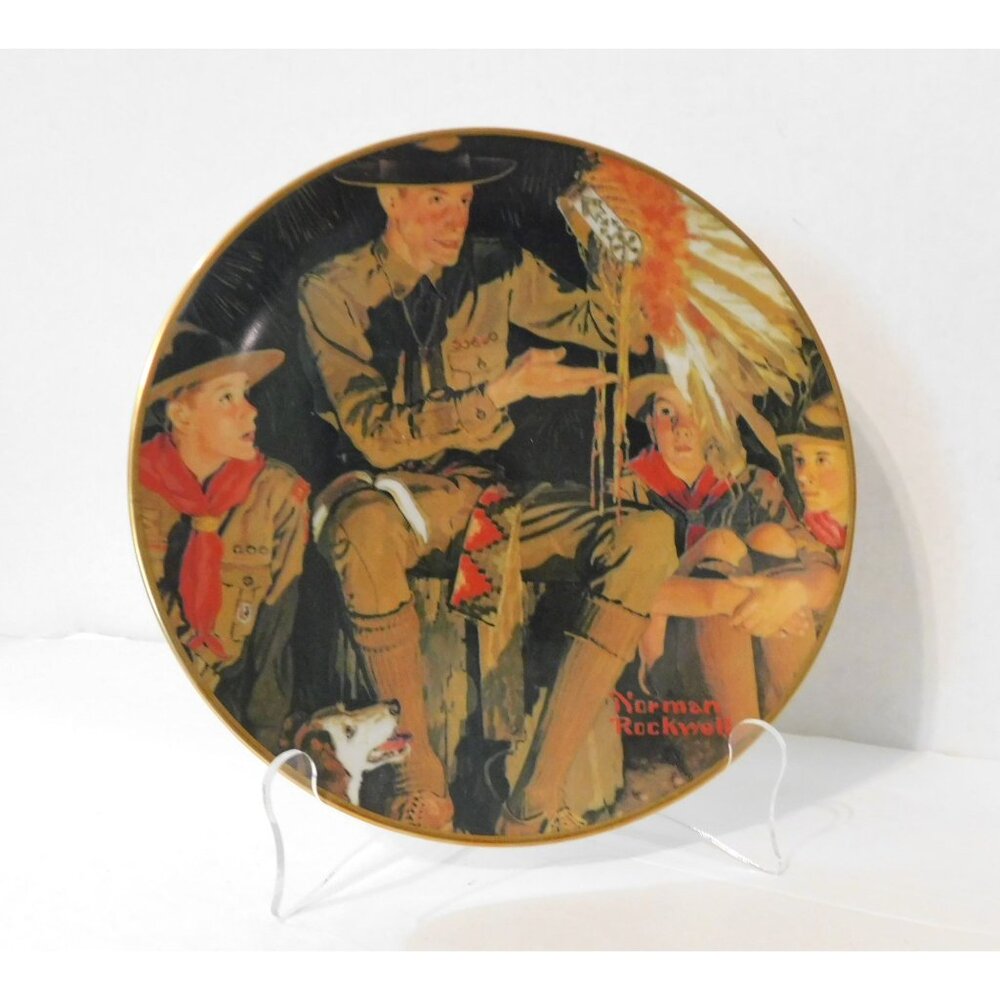 Norman Rockwell Boy Scouts Plate The Campfire Story Gorham Limited Edition - Picture 3 of 6